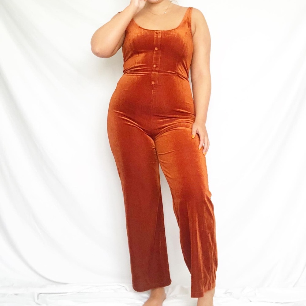 Emory Park Burnt Orange Velvet Jumpsuit NWT